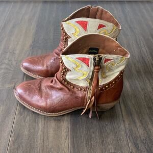SAM EDELMAN Cowboy Bootie Women’s Size 8 Brown Leather Shane Studded Western
